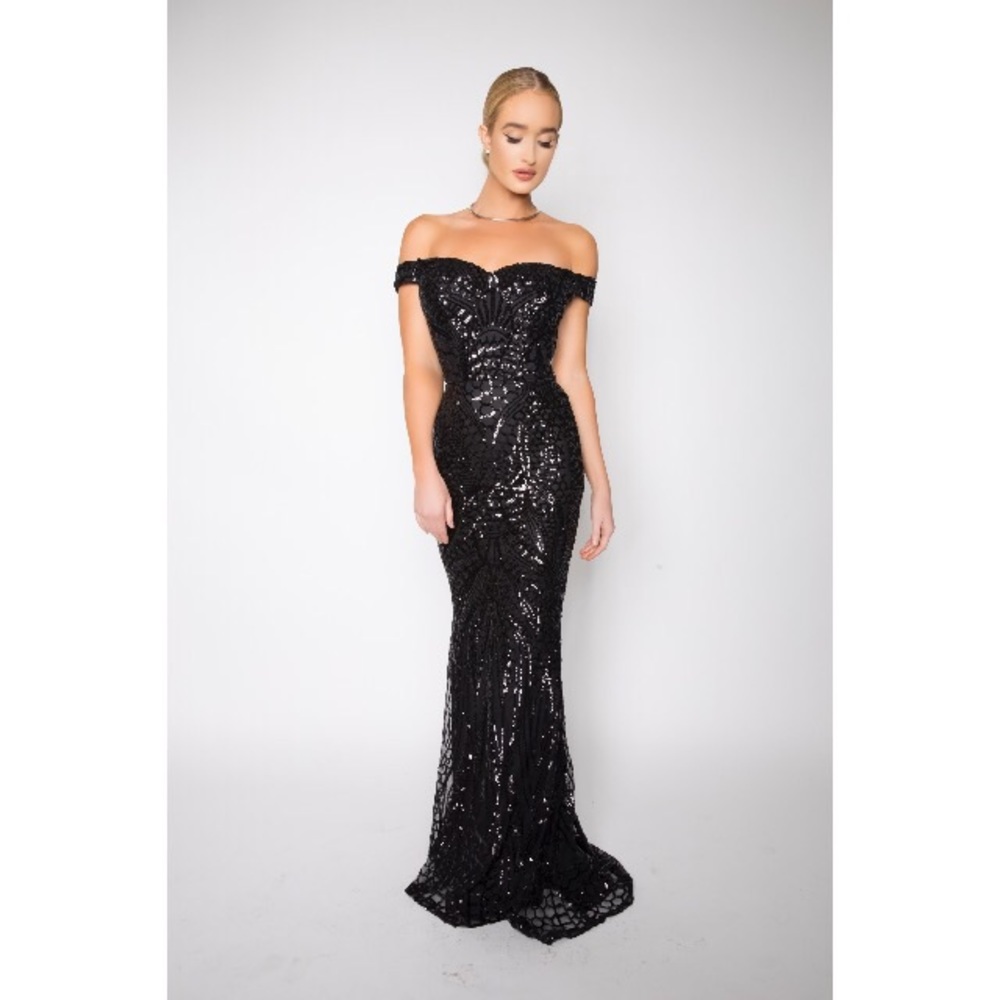 stunning sequined off shoulder sequin gown